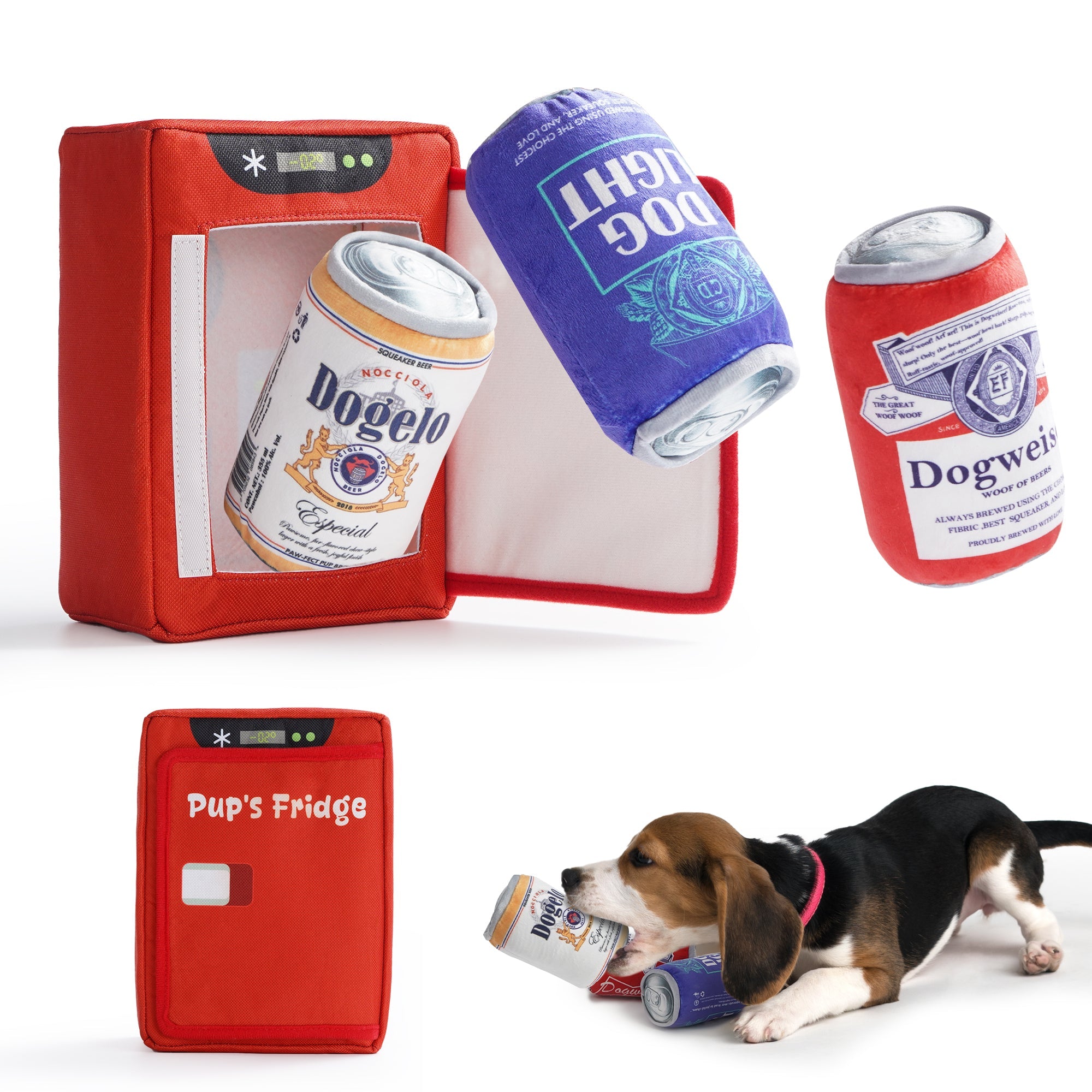 3 Packs Funny Beer Dog Toys with a Fridge